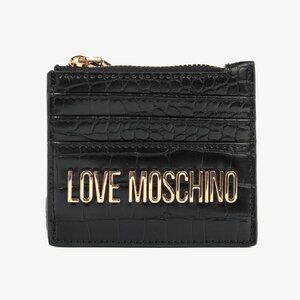 Love Moschino Black Croc-Embossed Faux-Leather Zip Card Wallet